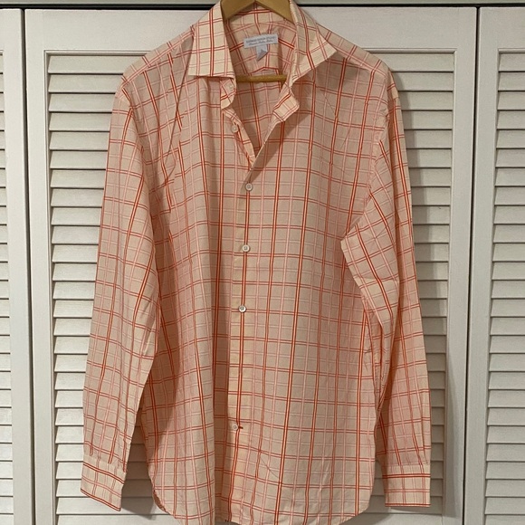 Express Other - Express Men's Peach and Red Plaid Shirt